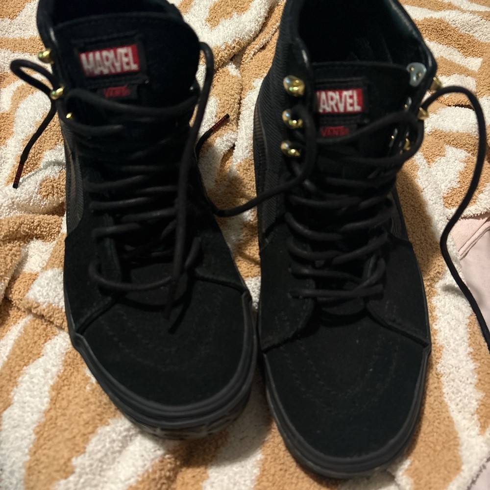 Marvel Black Sneakers with Gold Accents